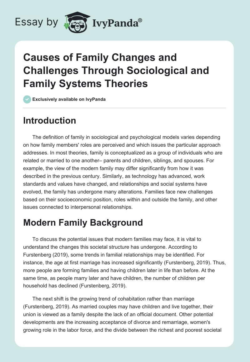 Causes of Family Changes and Challenges Through Sociological and Family Systems Theories. Page 1