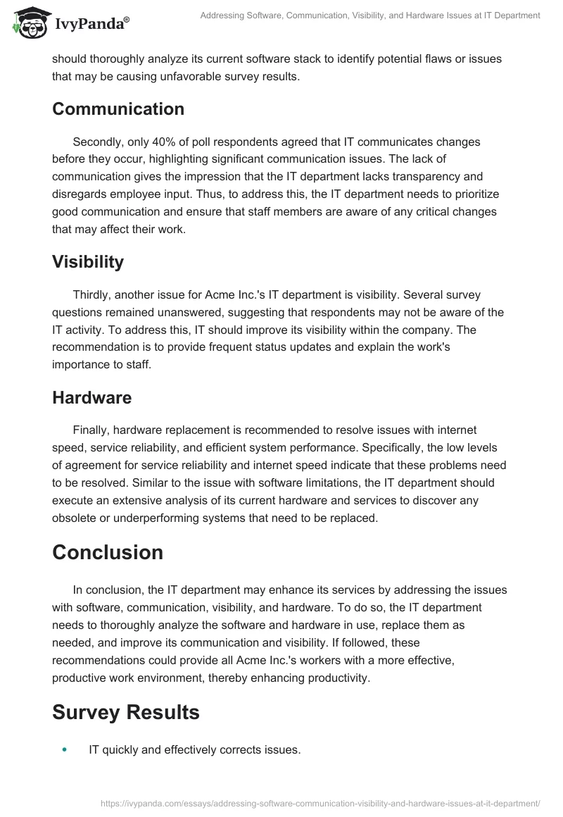 Addressing Software, Communication, Visibility, and Hardware Issues at IT Department. Page 2