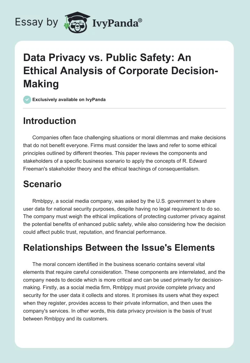 Data Privacy vs. Public Safety: An Ethical Analysis of Corporate Decision-Making. Page 1