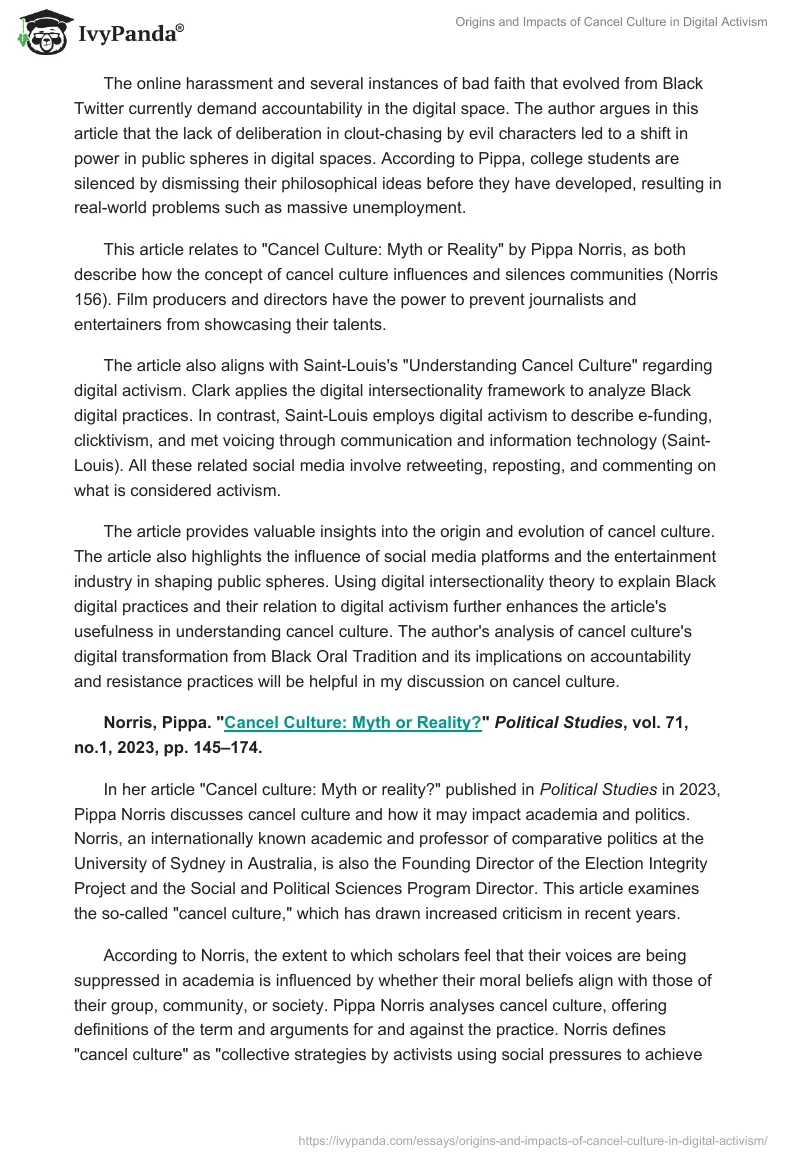 Origins and Impacts of Cancel Culture in Digital Activism. Page 2