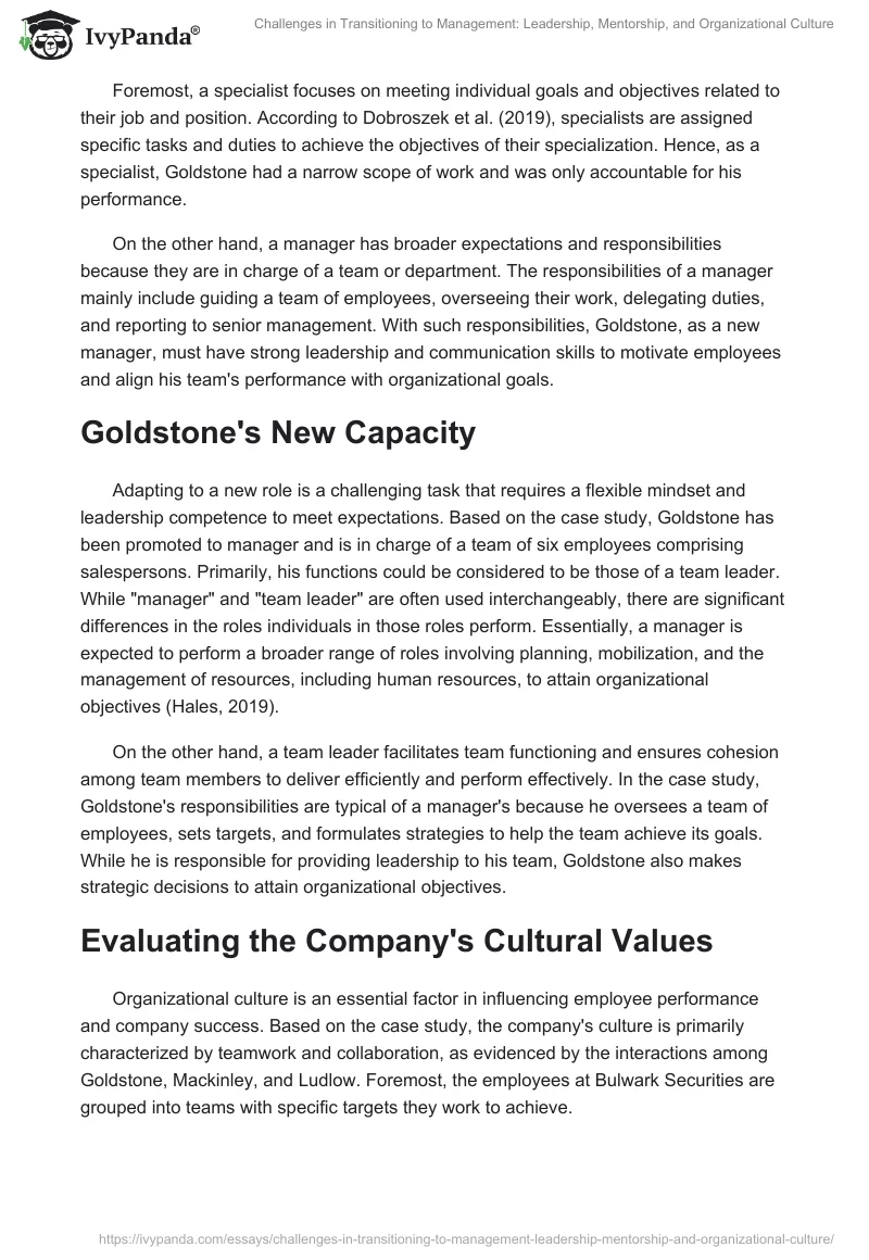 Challenges in Transitioning to Management: Leadership, Mentorship, and Organizational Culture. Page 2