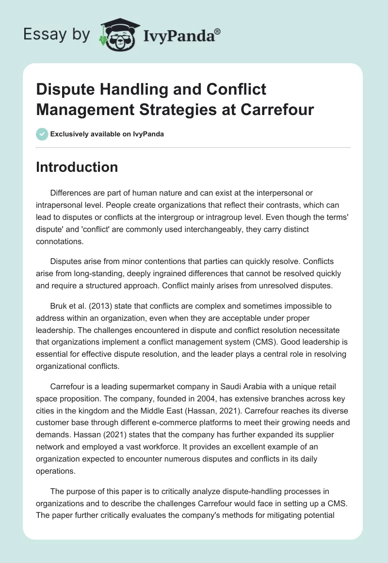 Dispute Handling and Conflict Management Strategies at Carrefour. Page 1