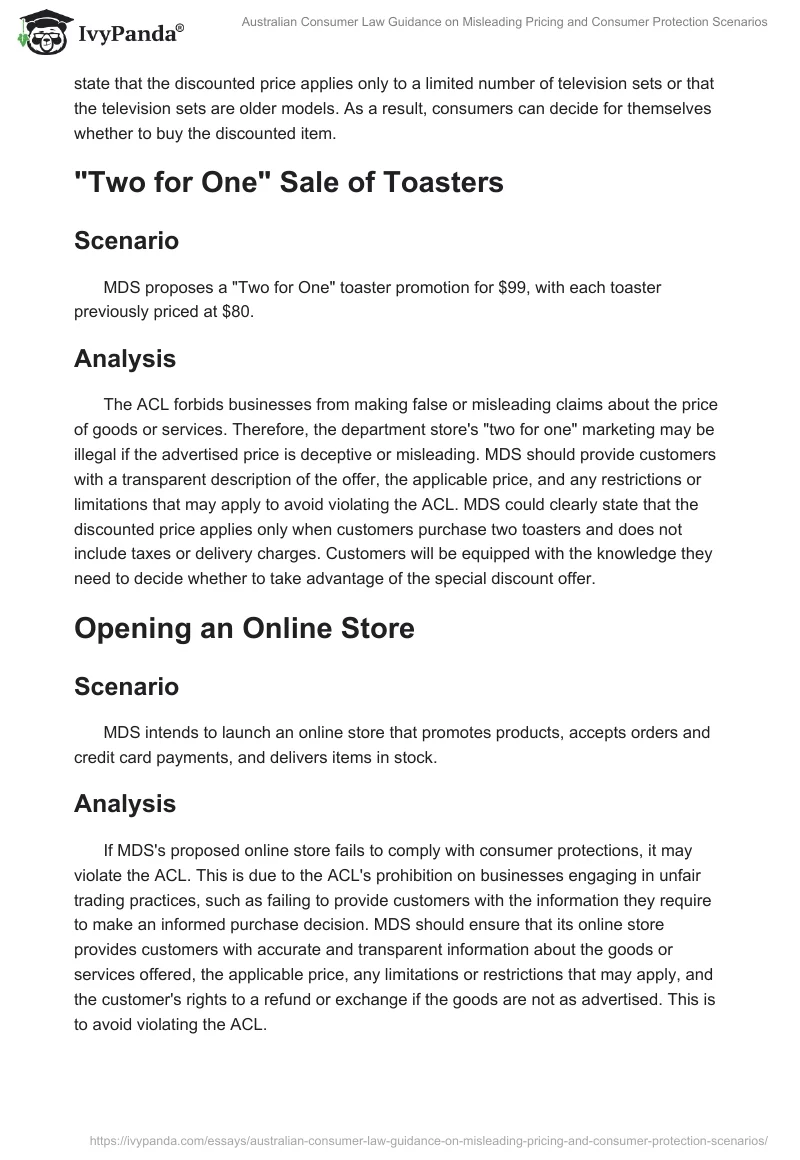 Australian Consumer Law Guidance on Misleading Pricing and Consumer Protection Scenarios. Page 2