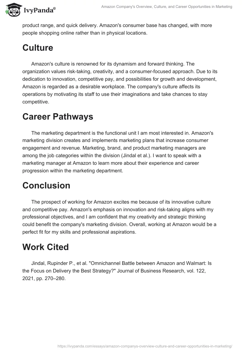 Amazon Company's Overview, Culture, and Career Opportunities in Marketing. Page 2