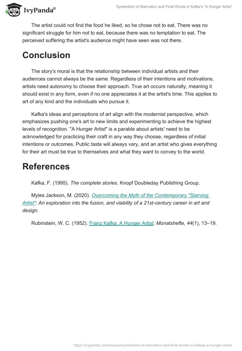 Symbolism of Starvation and Final Words in Kafka’s “A Hunger Artist”. Page 2