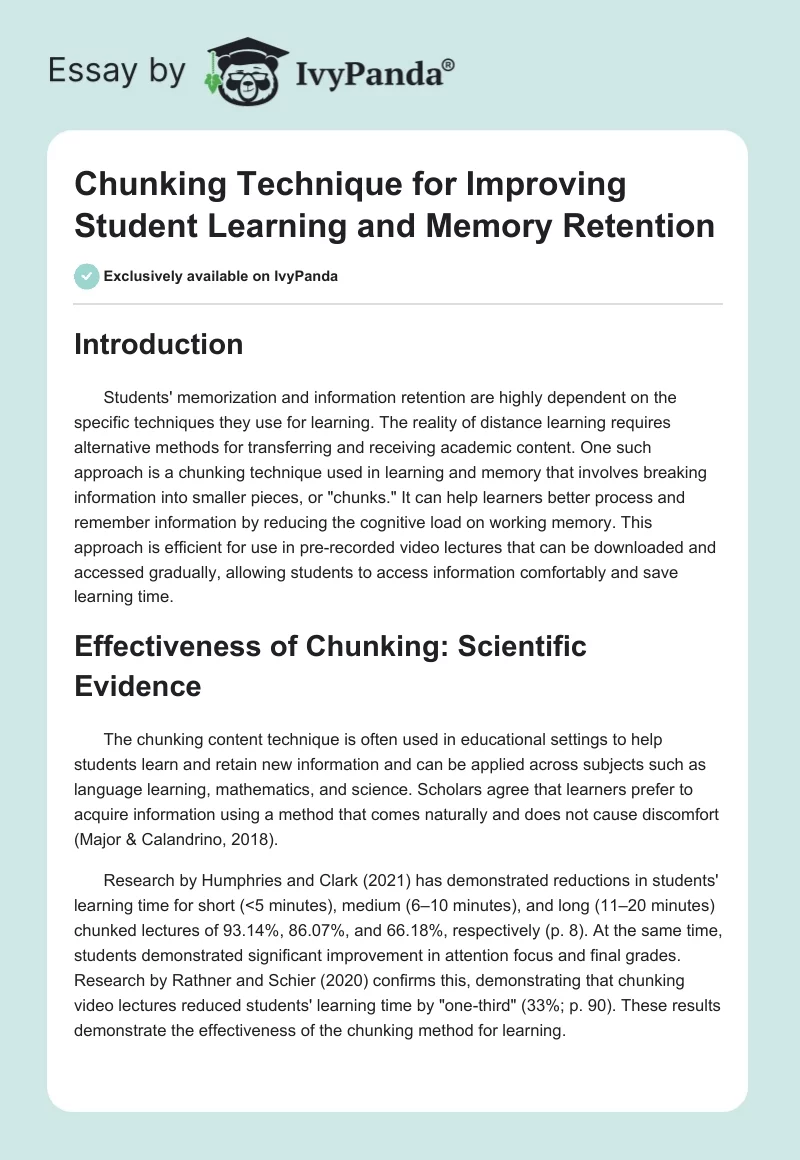 Chunking Technique for Improving Student Learning and Memory Retention. Page 1