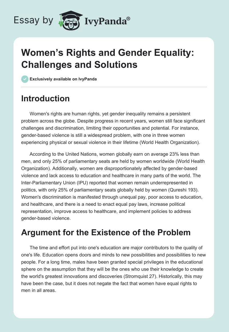 Women’s Rights and Gender Equality: Challenges and Solutions. Page 1