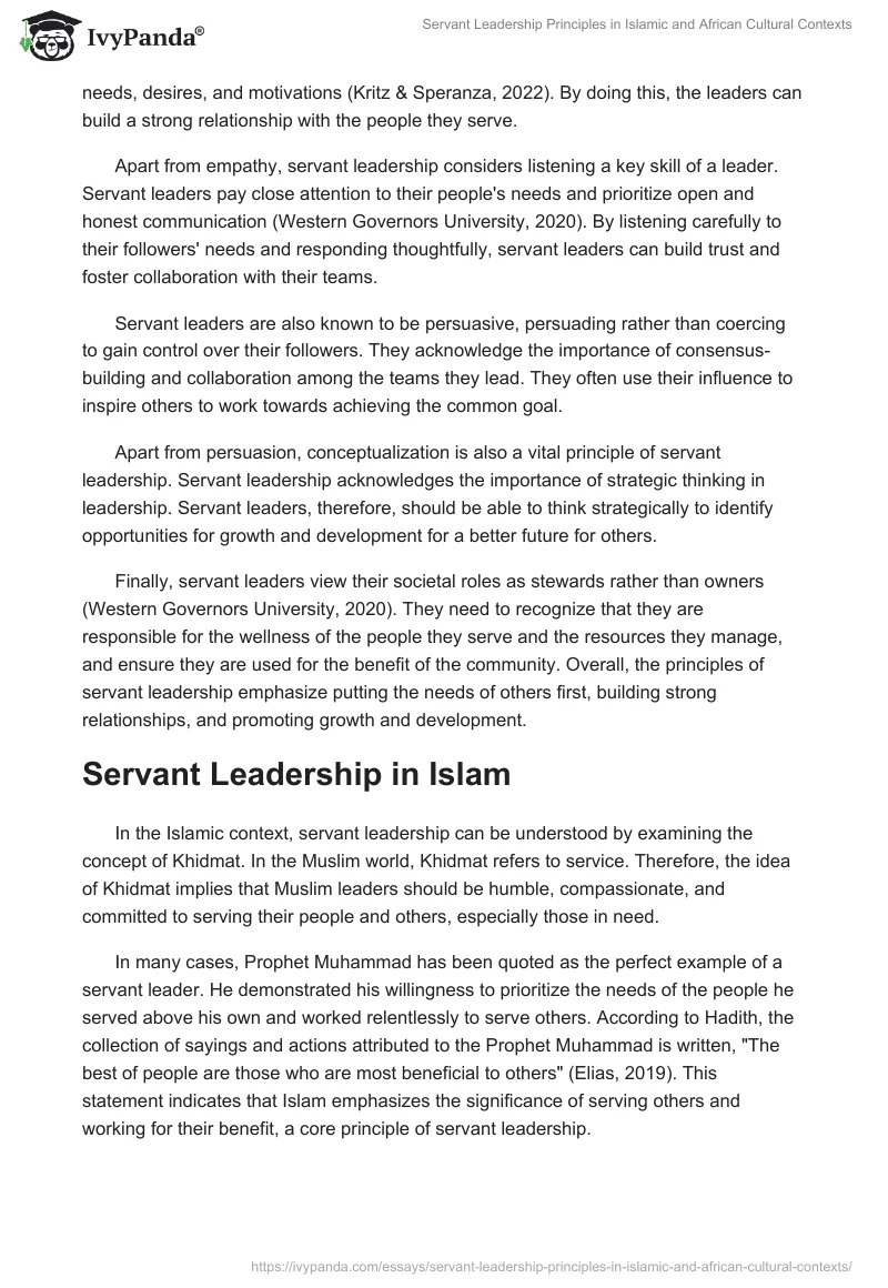 Servant Leadership Principles in Islamic and African Cultural Contexts. Page 2