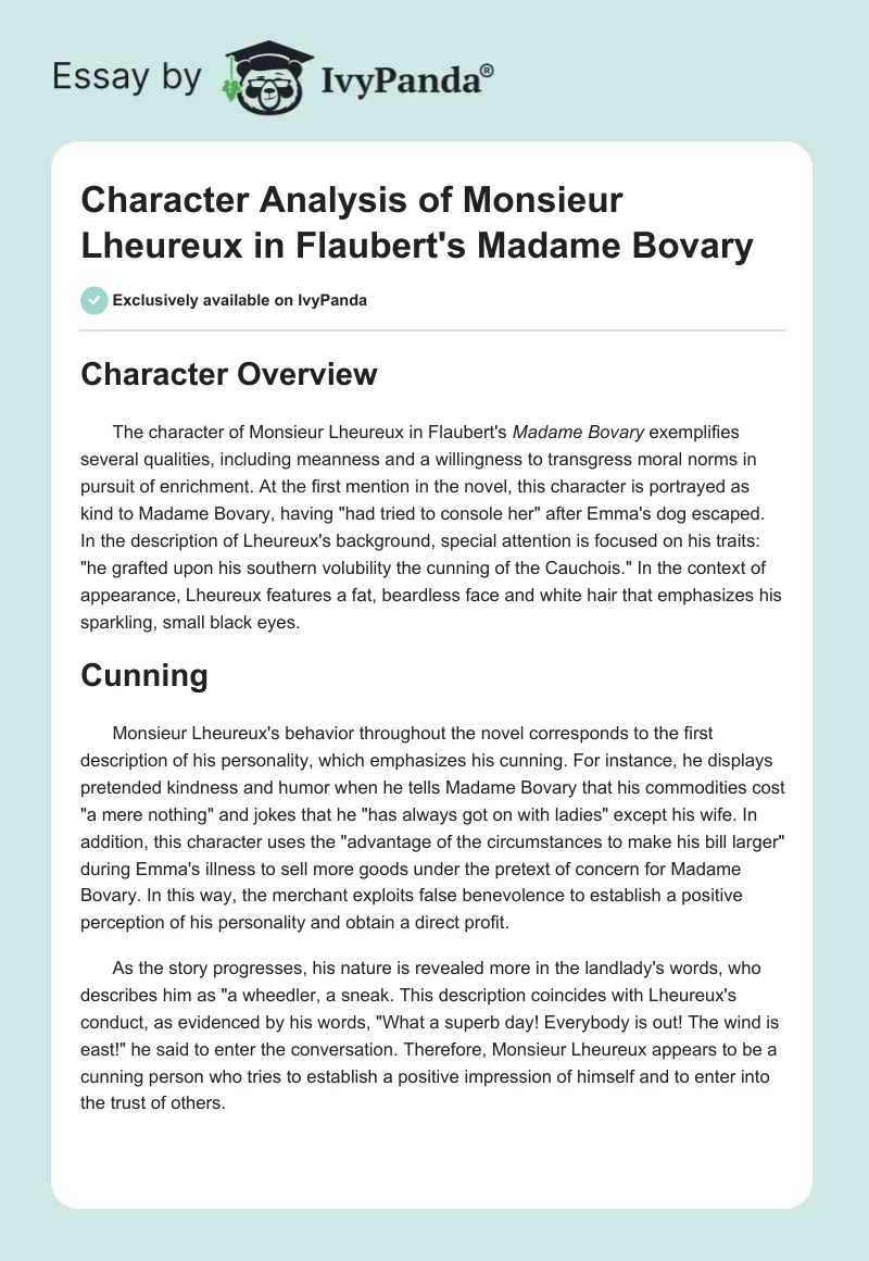 Character Analysis of Monsieur Lheureux in Flaubert's Madame Bovary. Page 1