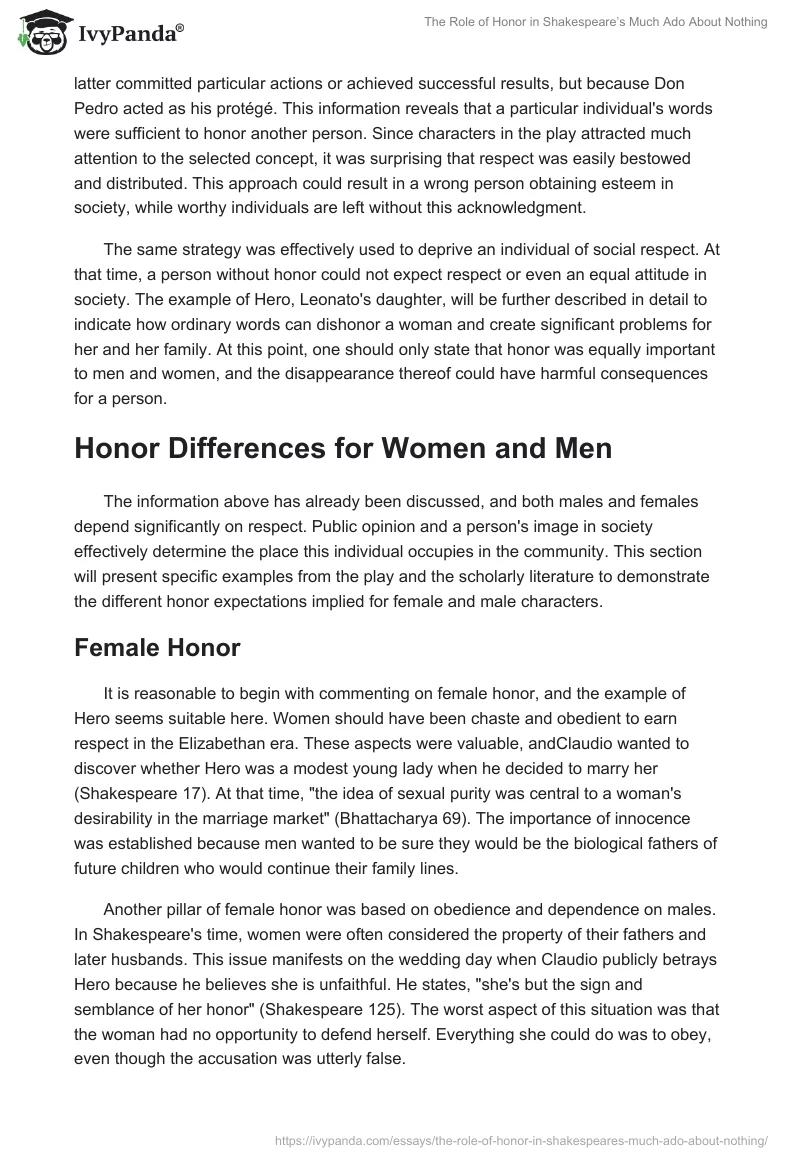 The Role of Honor in Shakespeare’s Much Ado About Nothing. Page 2