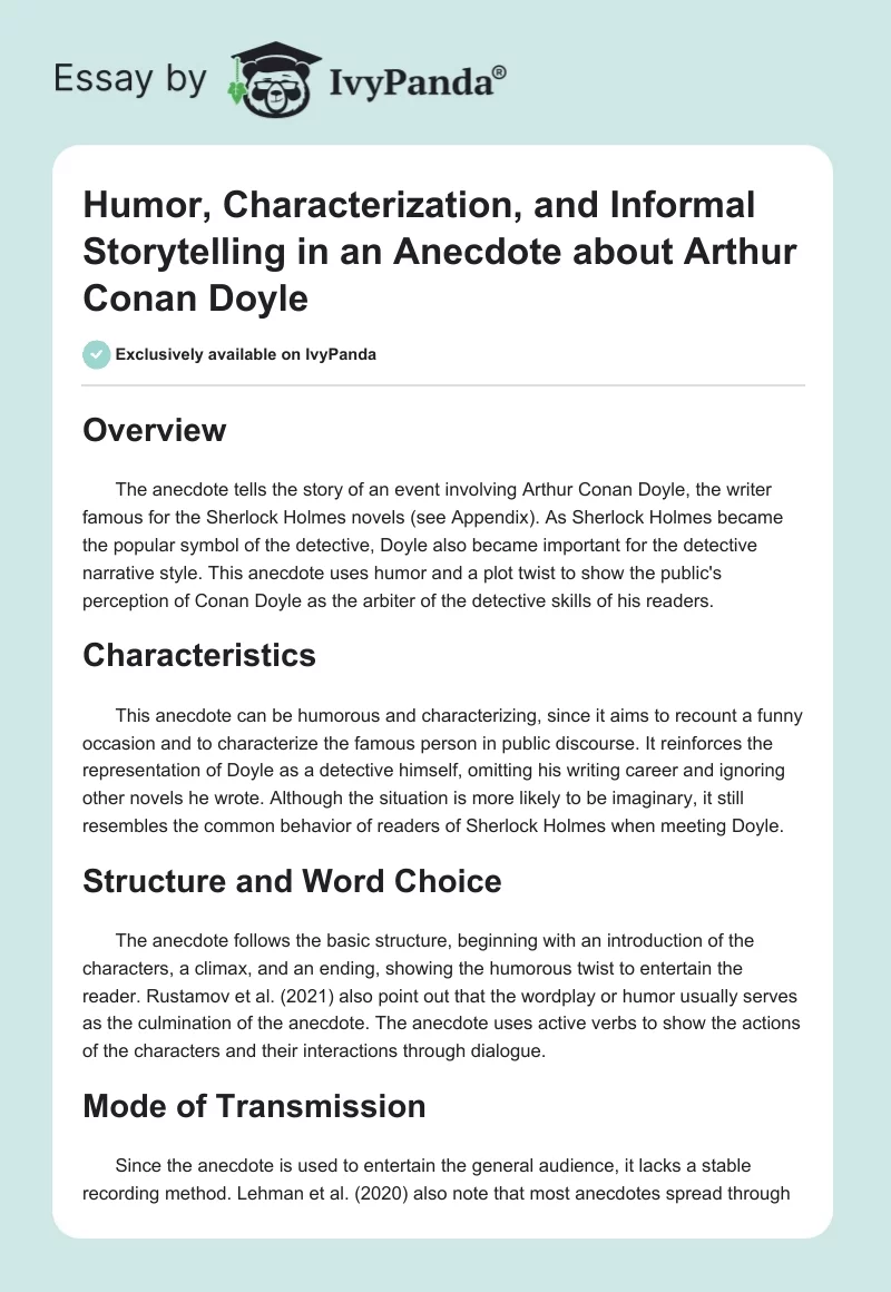 Humor, Characterization, and Informal Storytelling in an Anecdote about Arthur Conan Doyle. Page 1