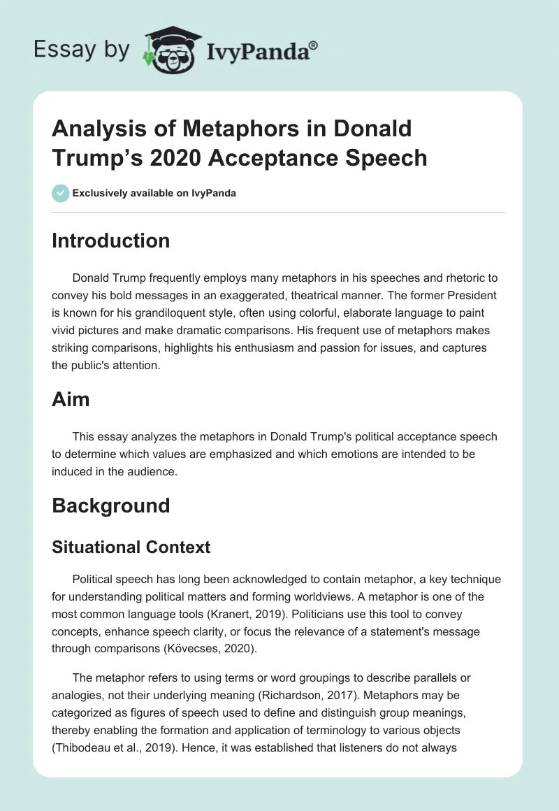 Analysis of Metaphors in Donald Trump’s 2020 Acceptance Speech. Page 1