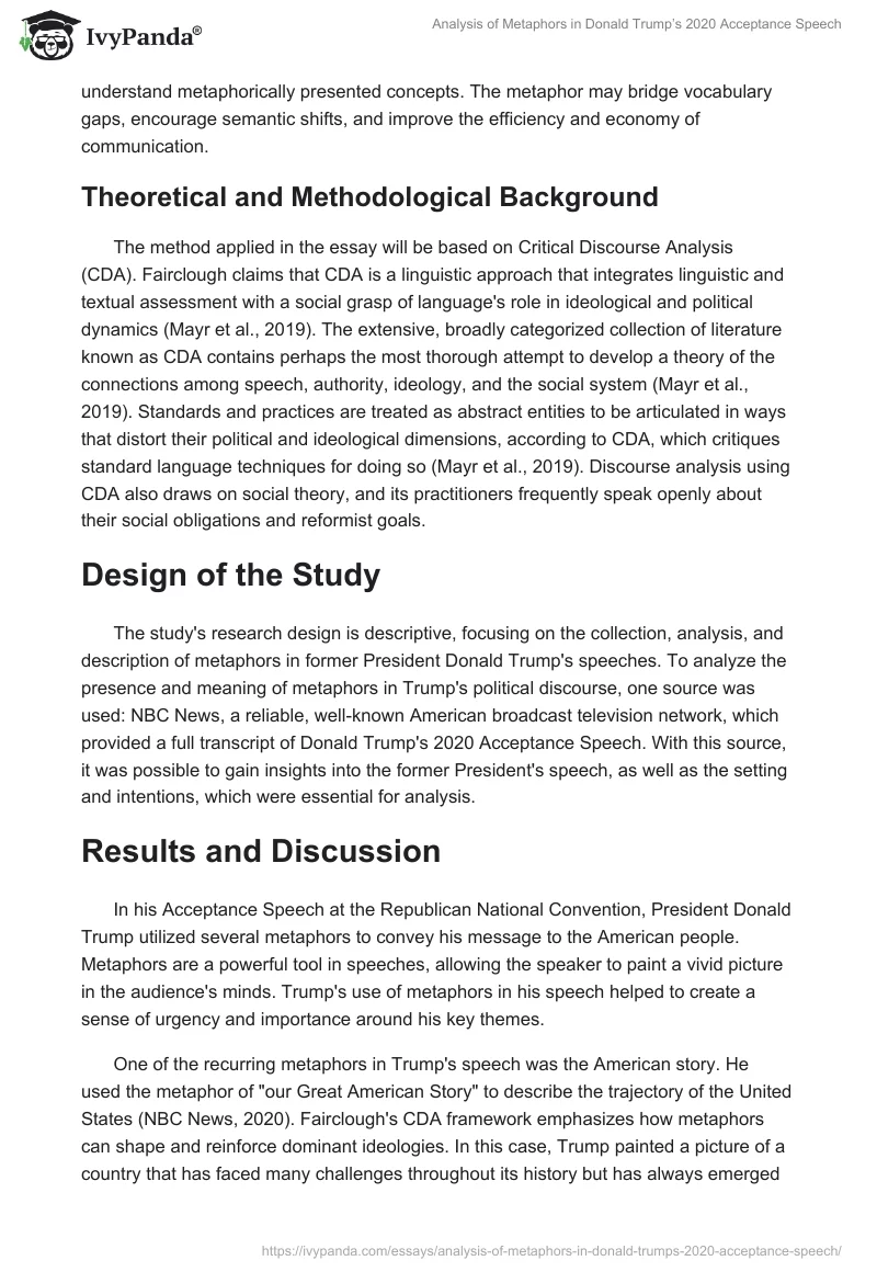 Analysis of Metaphors in Donald Trump’s 2020 Acceptance Speech. Page 2