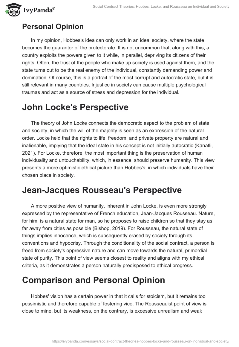 Social Contract Theories: Hobbes, Locke, and Rousseau on Individual and Society. Page 2