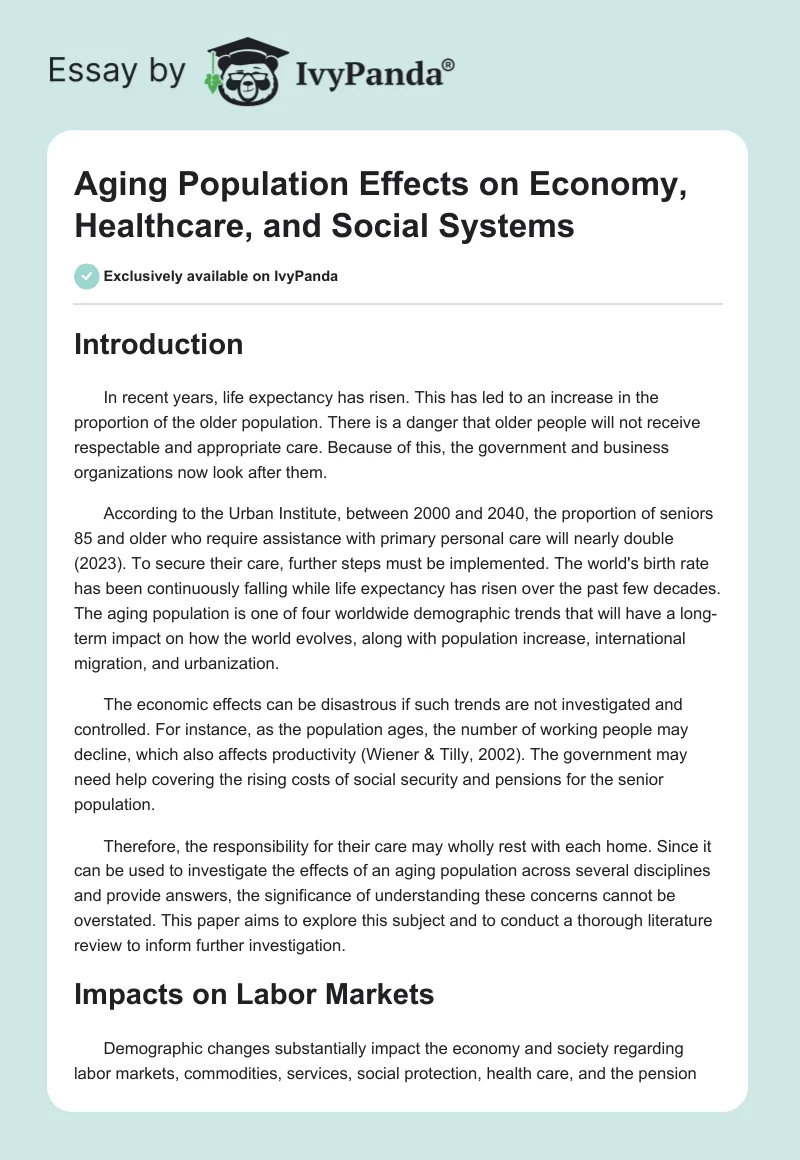 Aging Population Effects on Economy, Healthcare, and Social Systems. Page 1