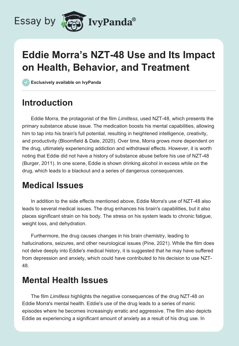 Eddie Morra’s NZT-48 Use and Its Impact on Health, Behavior, and Treatment. Page 1