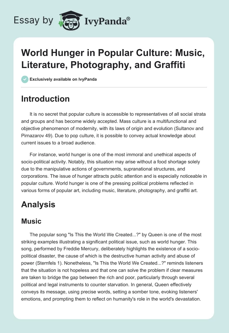 World Hunger in Popular Culture: Music, Literature, Photography, and Graffiti. Page 1
