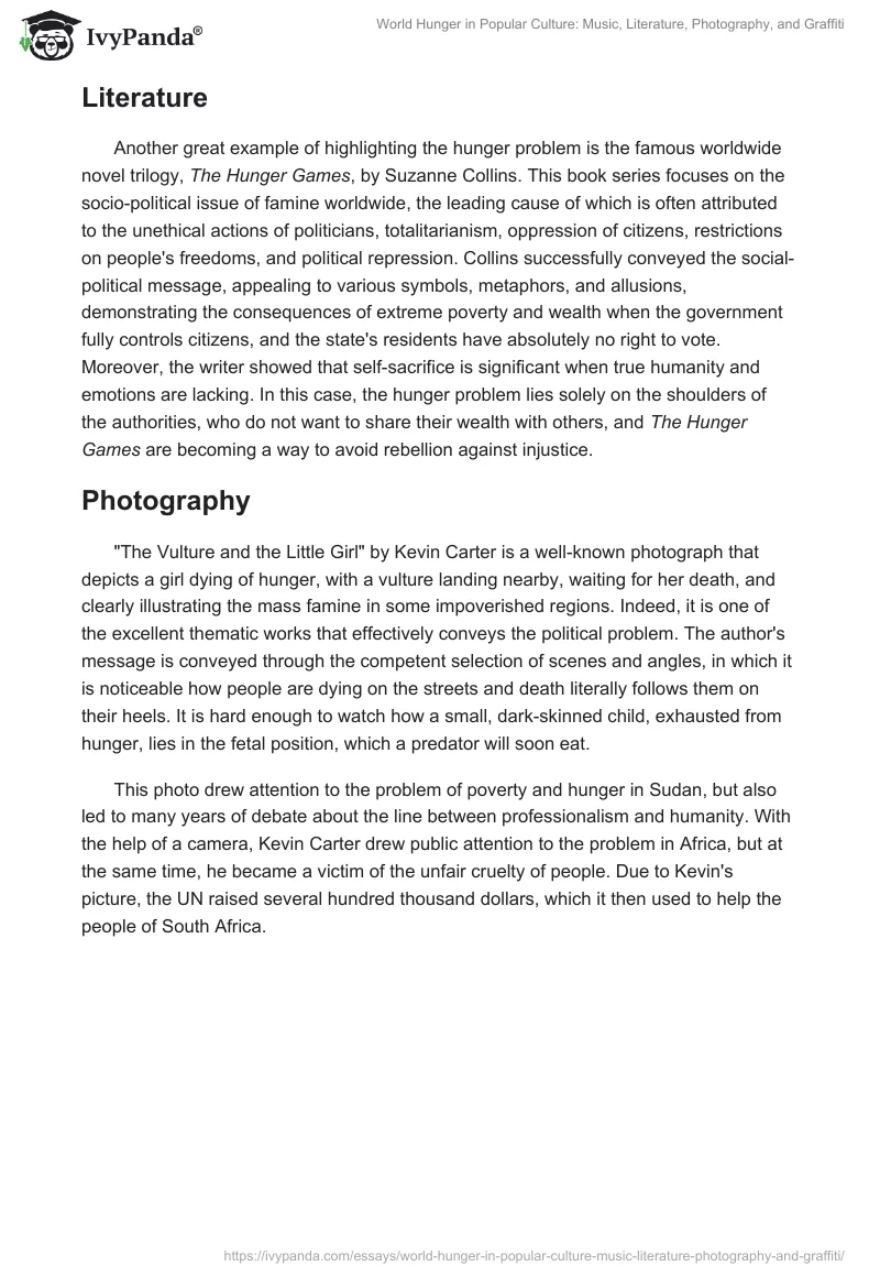 World Hunger in Popular Culture: Music, Literature, Photography, and Graffiti. Page 2
