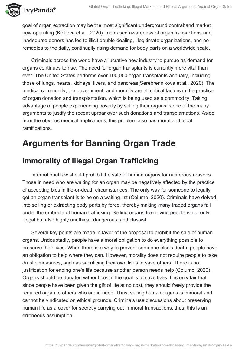 Global Organ Trafficking, Illegal Markets, and Ethical Arguments Against Organ Sales. Page 2