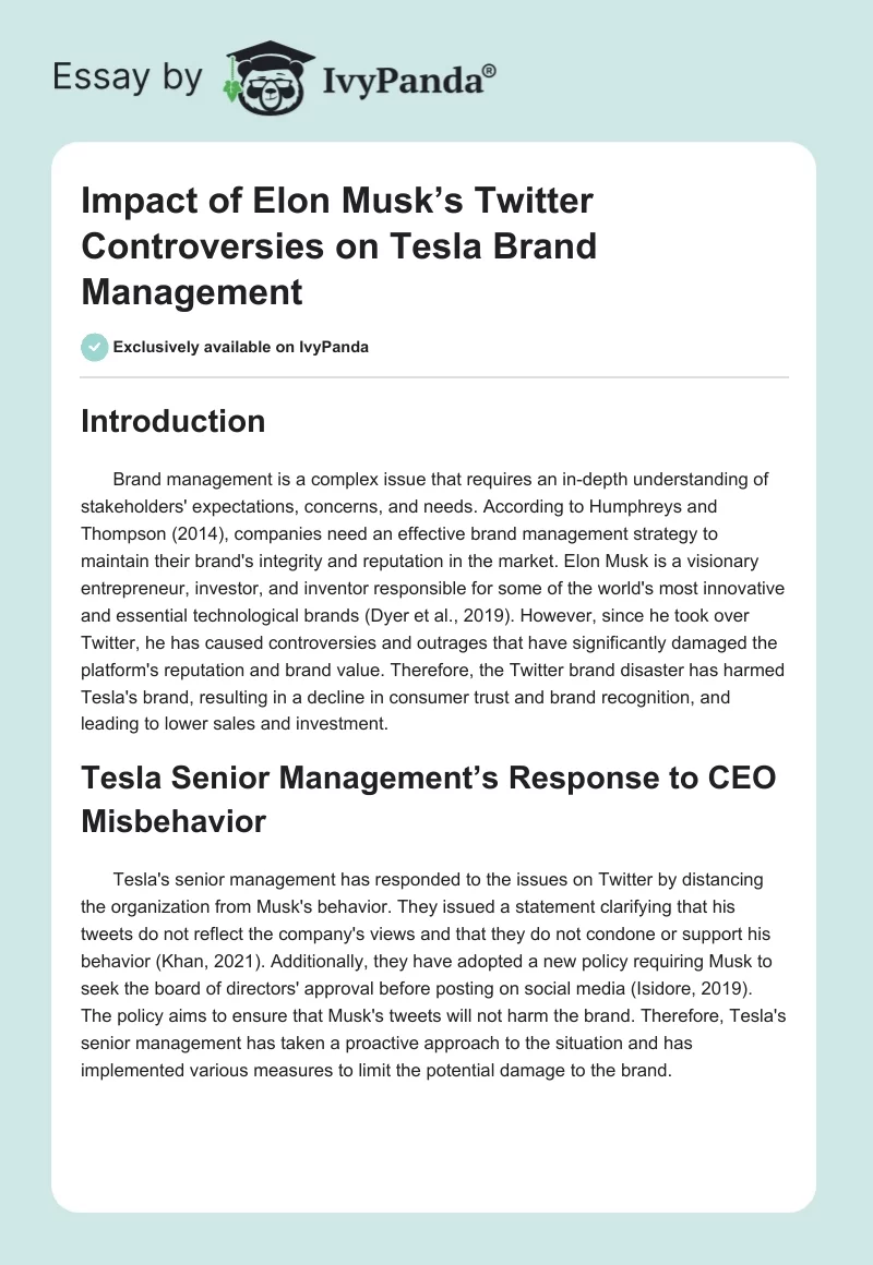 Impact of Elon Musk’s Twitter Controversies on Tesla Brand Management. Page 1