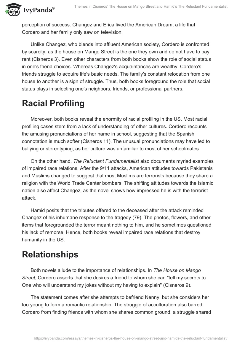 Themes in Cisneros’ The House on Mango Street and Hamid’s The Reluctant Fundamentalist. Page 2