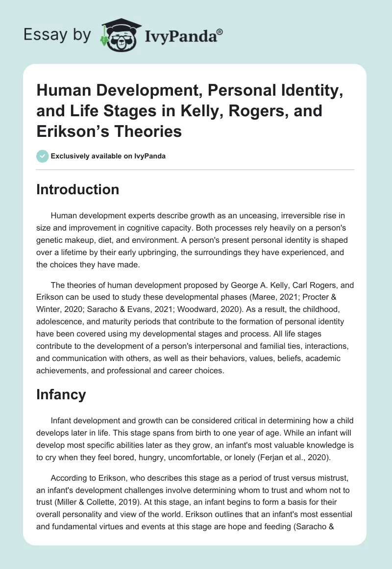 Human Development, Personal Identity, and Life Stages in Kelly, Rogers, and Erikson’s Theories. Page 1