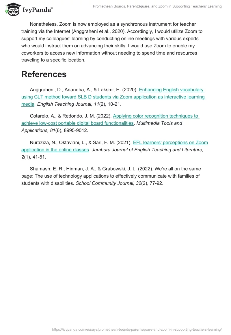 Promethean Boards, ParentSquare, and Zoom in Supporting Teachers’ Learning. Page 2