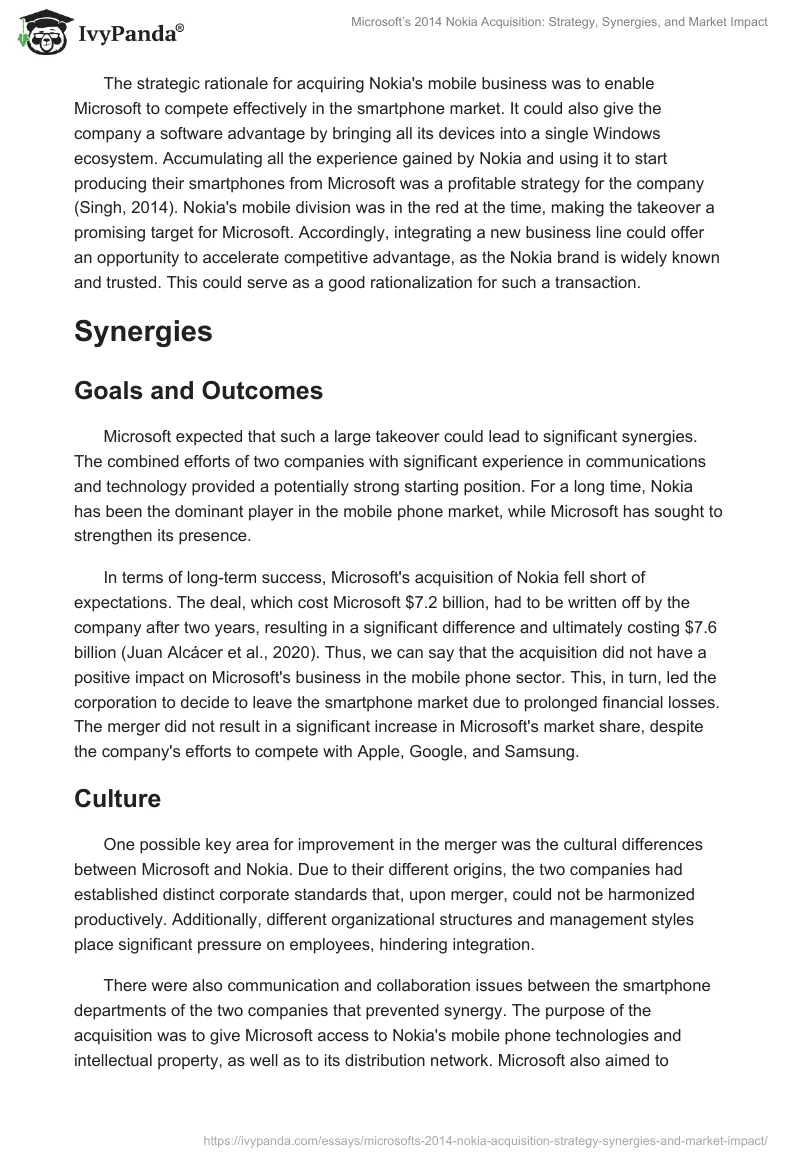 Microsoft’s 2014 Nokia Acquisition: Strategy, Synergies, and Market Impact. Page 2