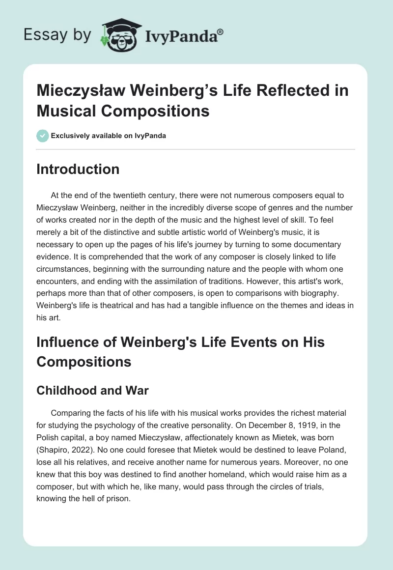 Mieczysław Weinberg’s Life Reflected in Musical Compositions. Page 1