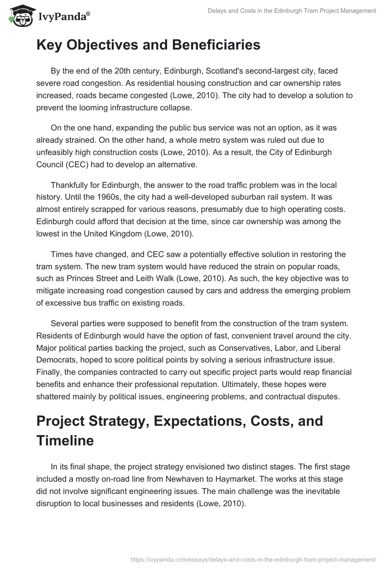 Delays and Costs in the Edinburgh Tram Project Management. Page 2
