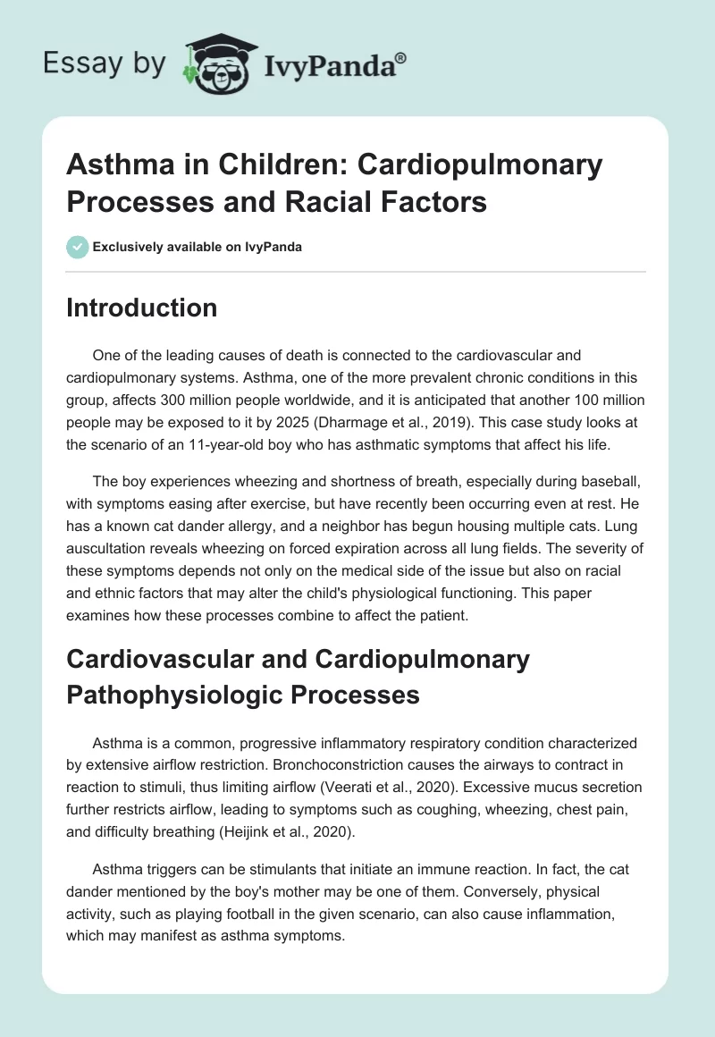 Asthma in Children: Cardiopulmonary Processes and Racial Factors. Page 1