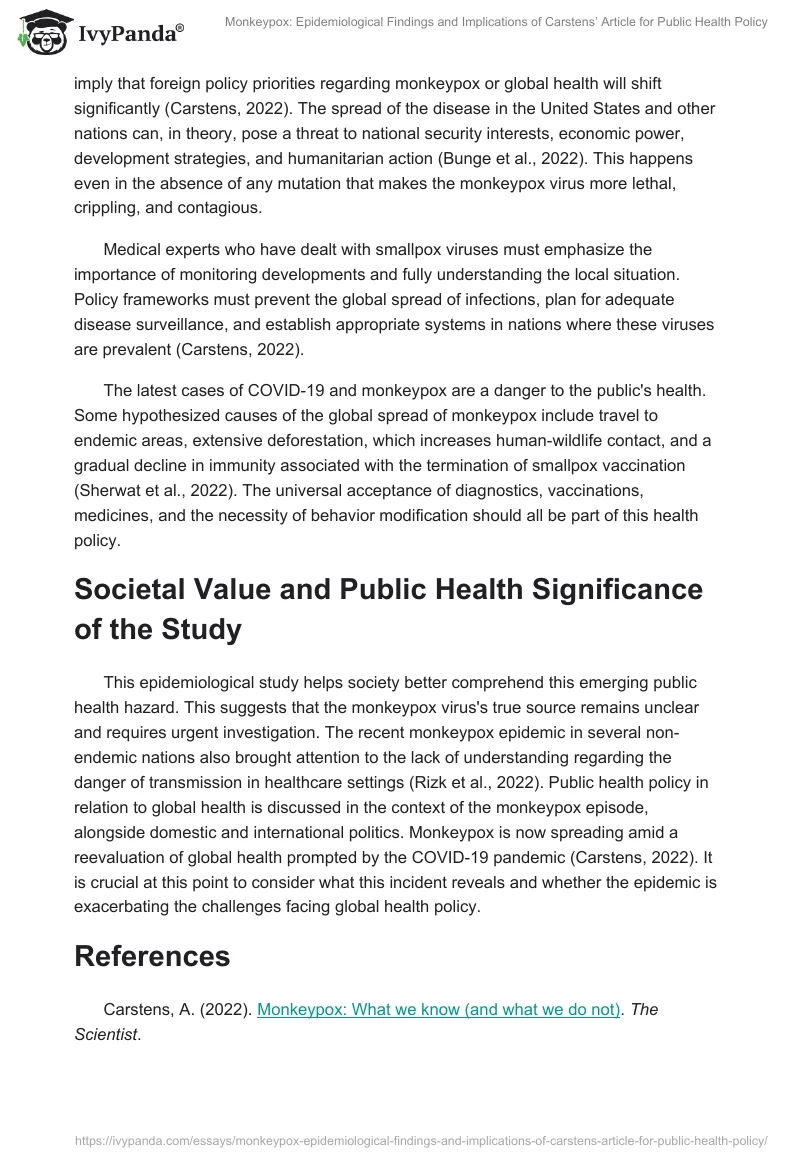 Monkeypox: Epidemiological Findings and Implications of Carstens’ Article for Public Health Policy. Page 2