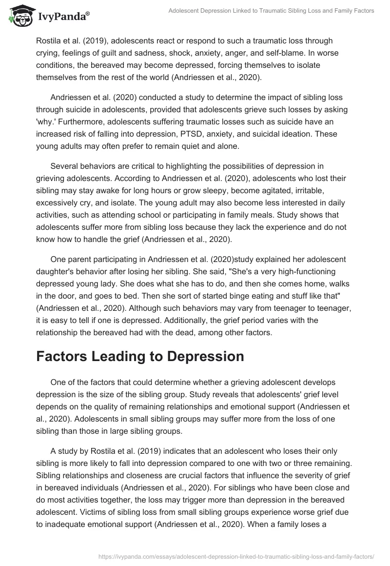 Adolescent Depression Linked to Traumatic Sibling Loss and Family Factors. Page 2