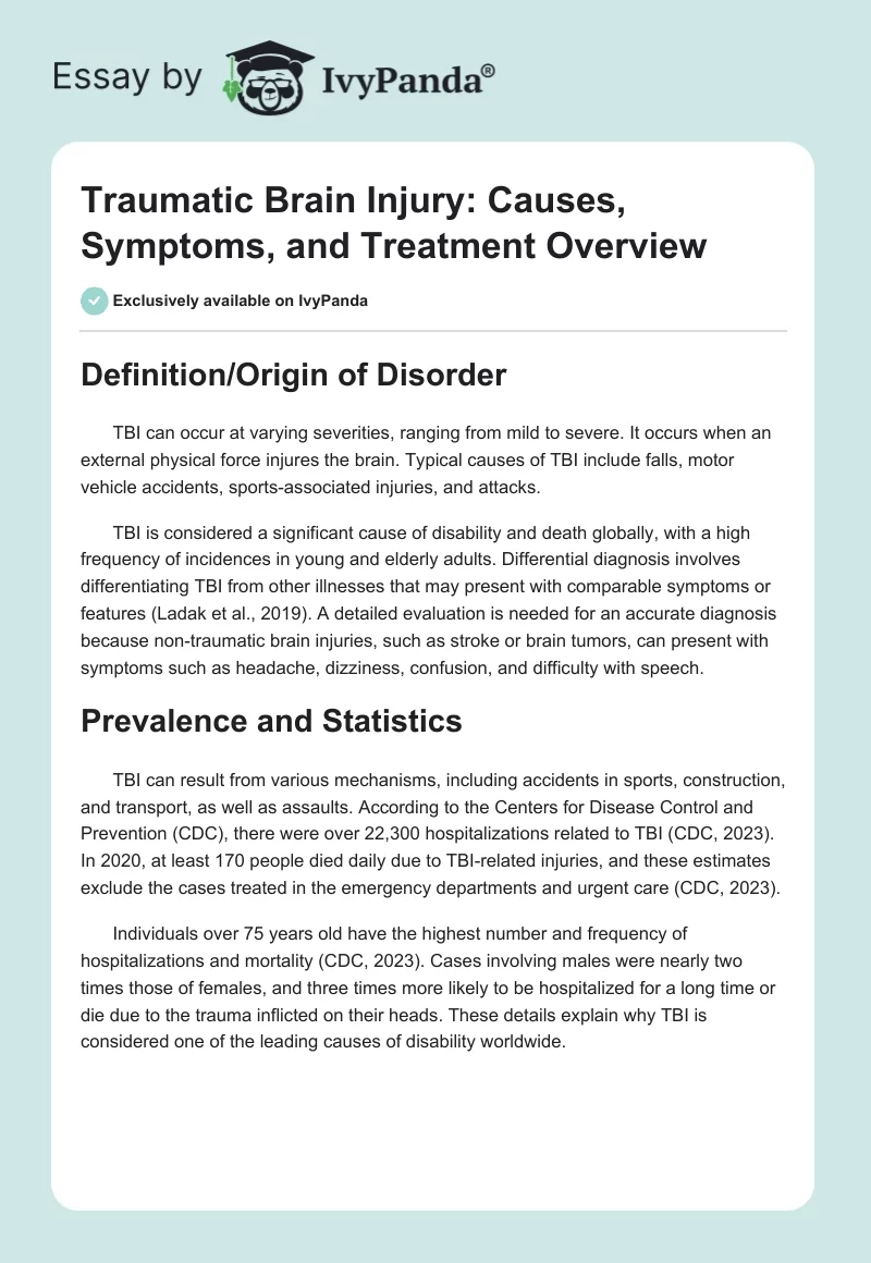 Traumatic Brain Injury: Causes, Symptoms, and Treatment Overview. Page 1