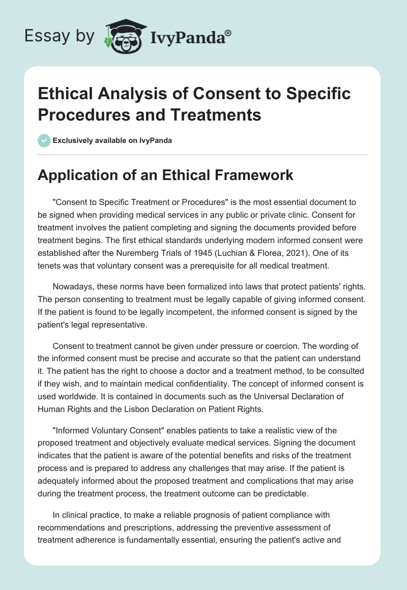 Ethical Analysis of "Consent to Specific Procedures and Treatments". Page 1