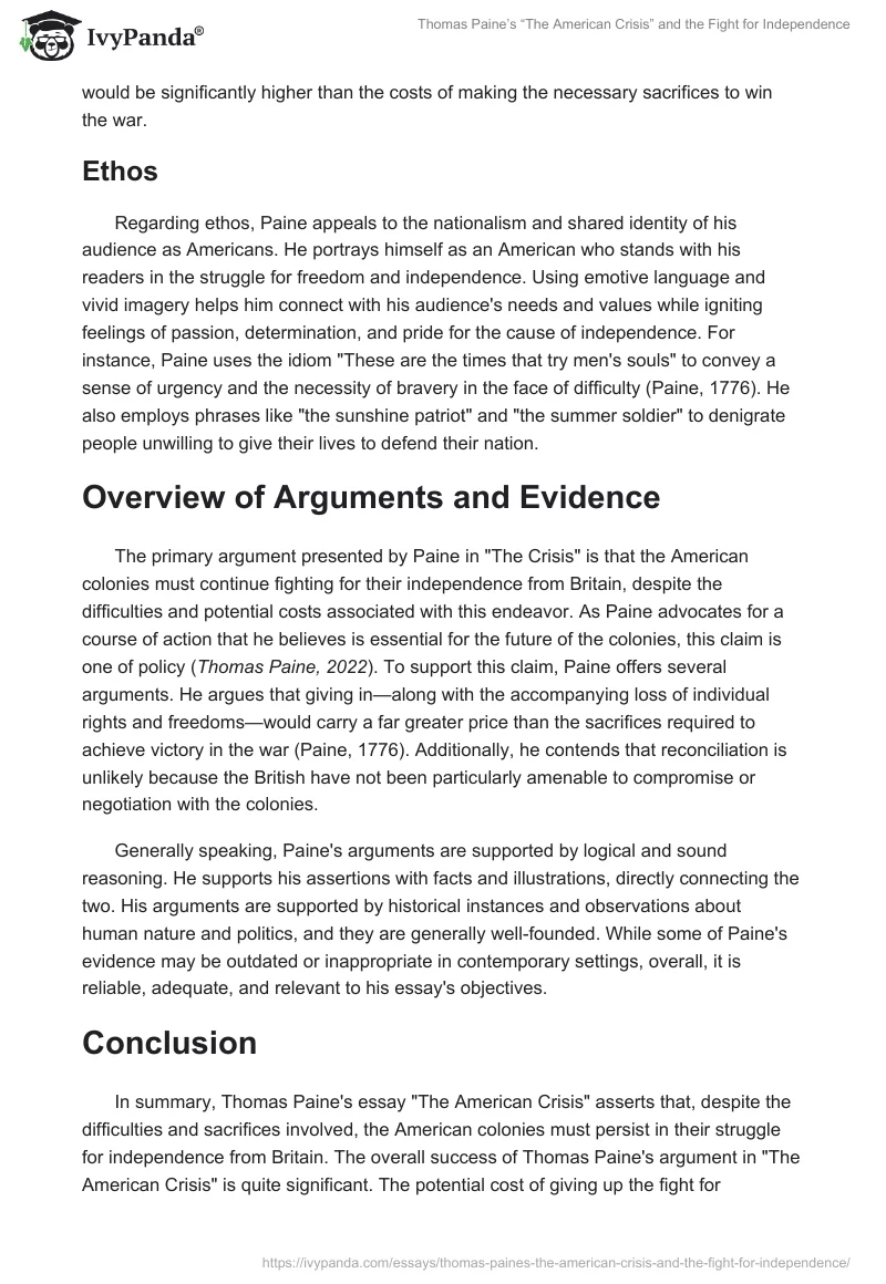 Thomas Paine’s “The American Crisis” and the Fight for Independence. Page 2