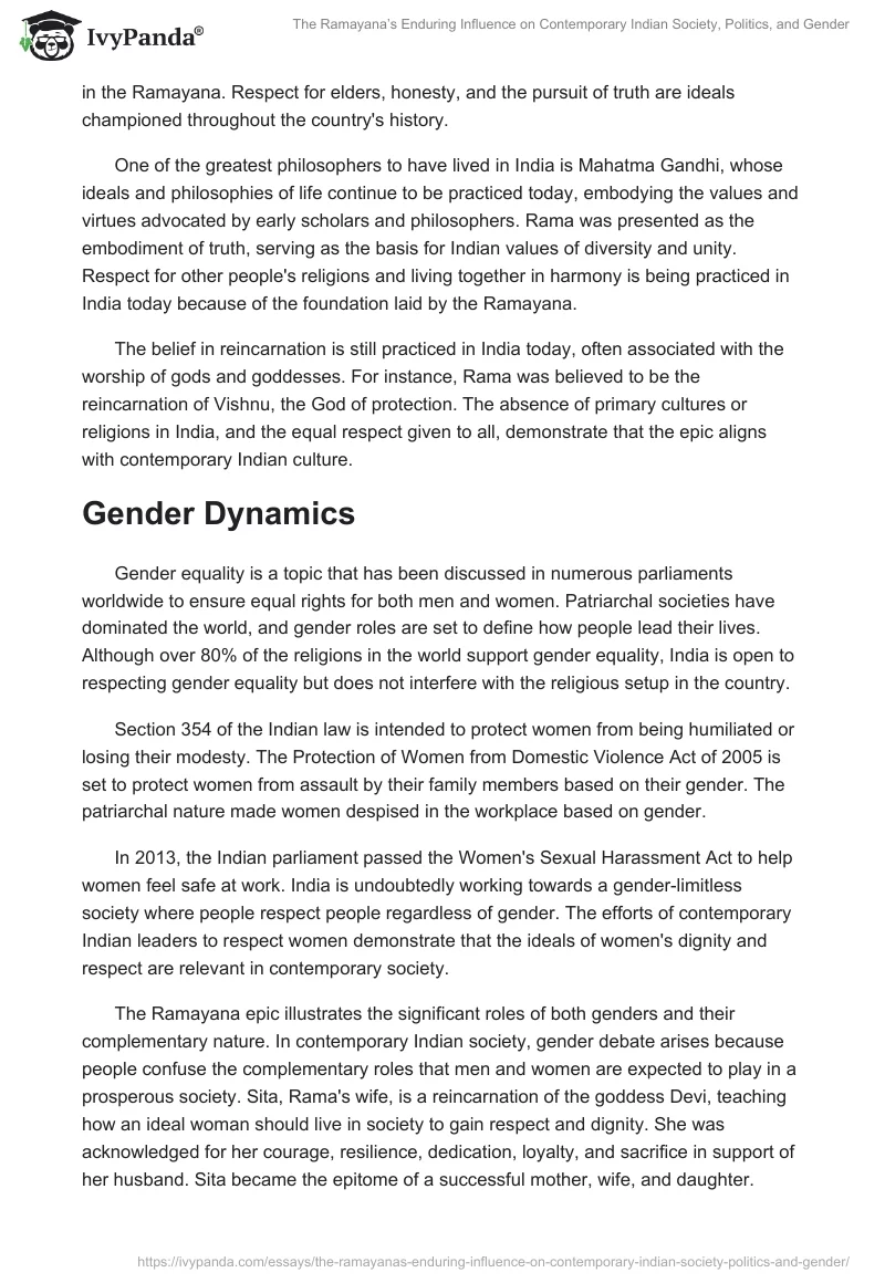 The Ramayana’s Enduring Influence on Contemporary Indian Society, Politics, and Gender. Page 2