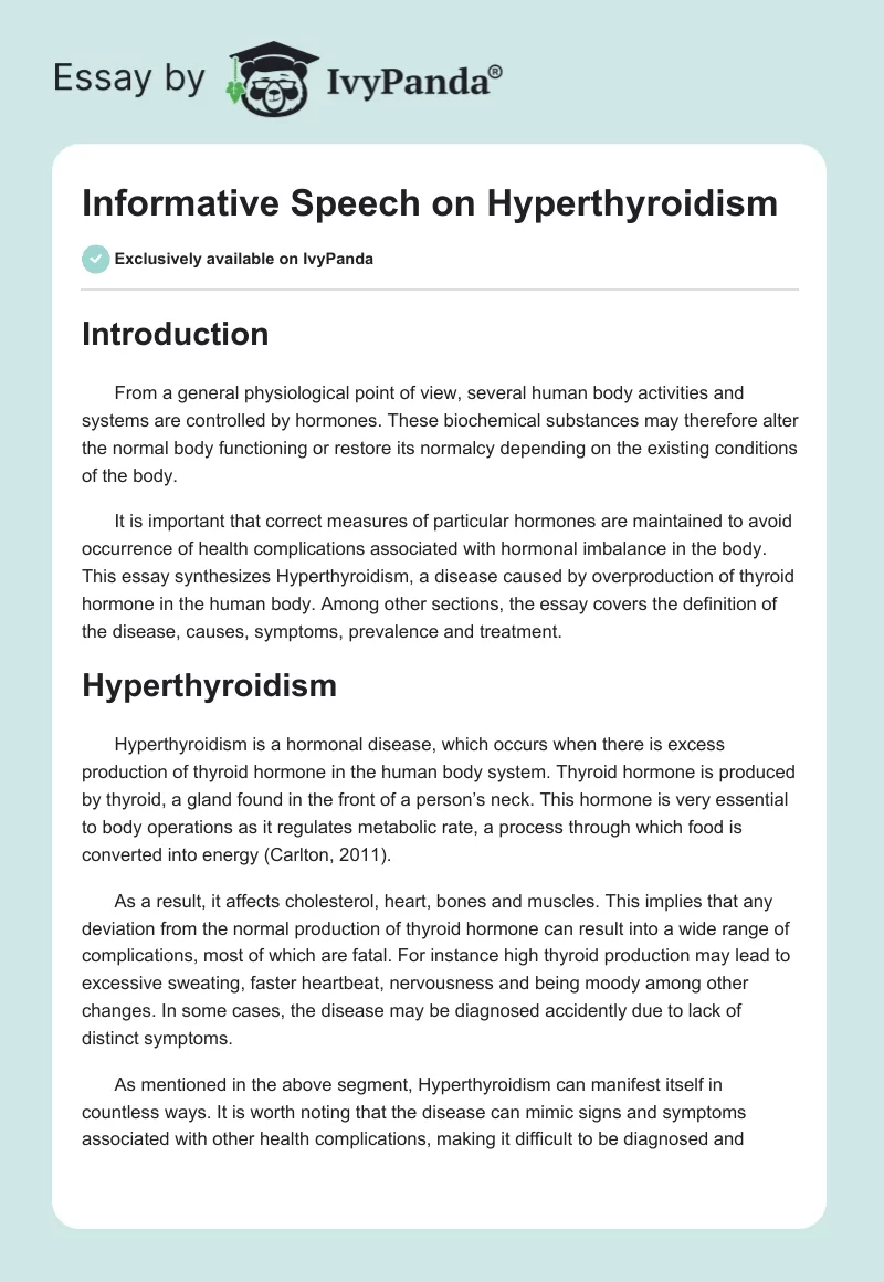 Informative Speech on Hyperthyroidism. Page 1