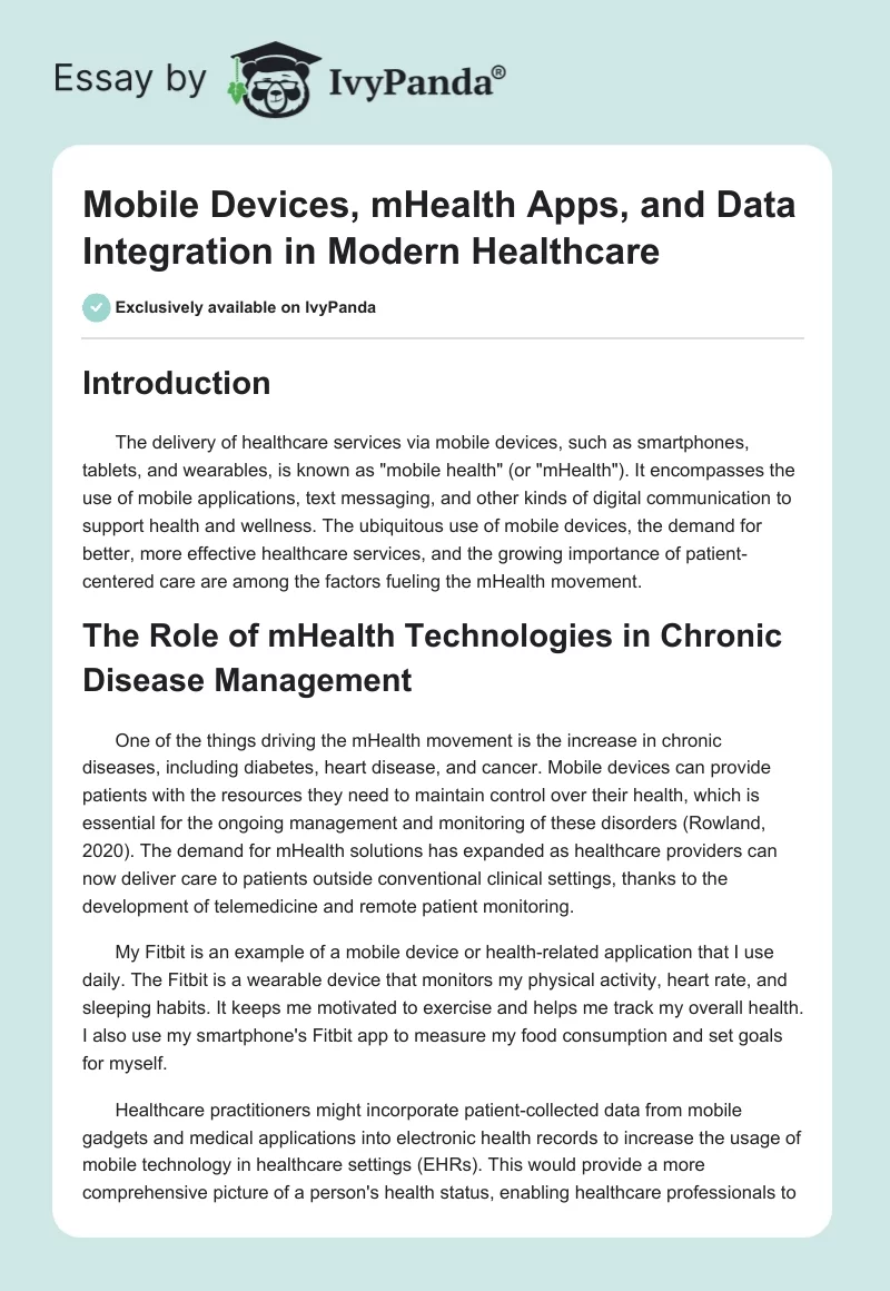 Mobile Devices, mHealth Apps, and Data Integration in Modern Healthcare. Page 1