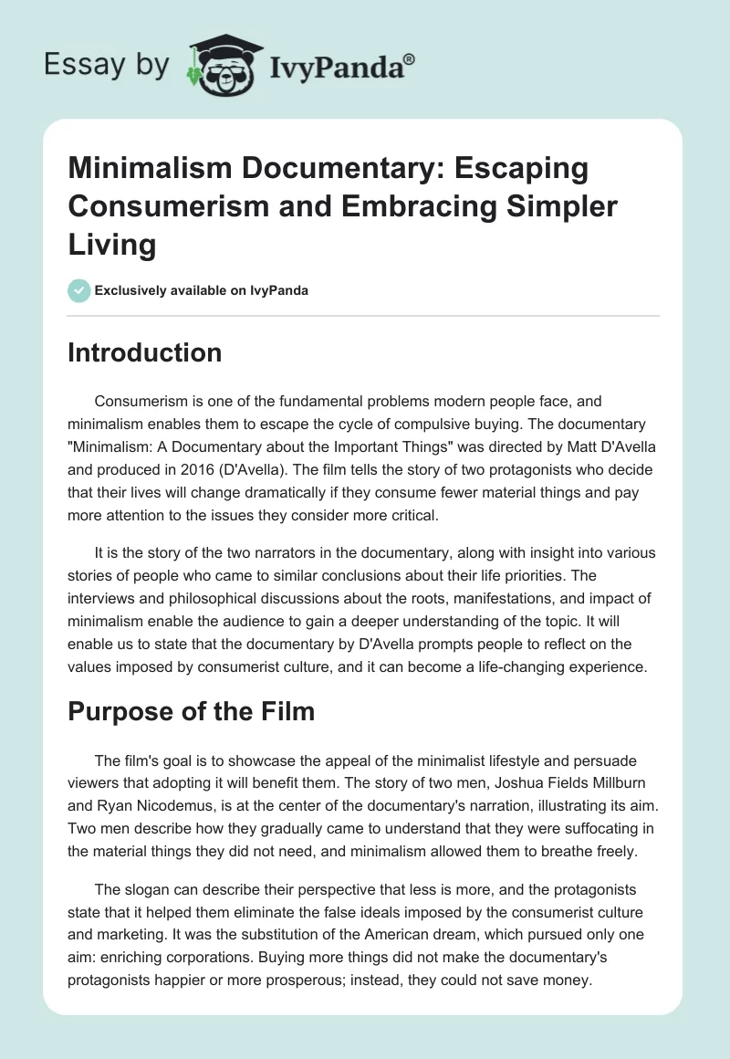 Minimalism Documentary: Escaping Consumerism and Embracing Simpler Living. Page 1