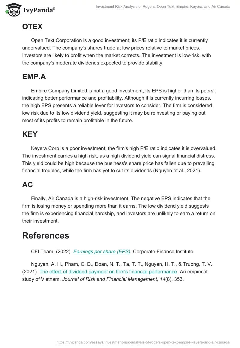 Investment Risk Analysis of Rogers, Open Text, Empire, Keyera, and Air Canada. Page 2