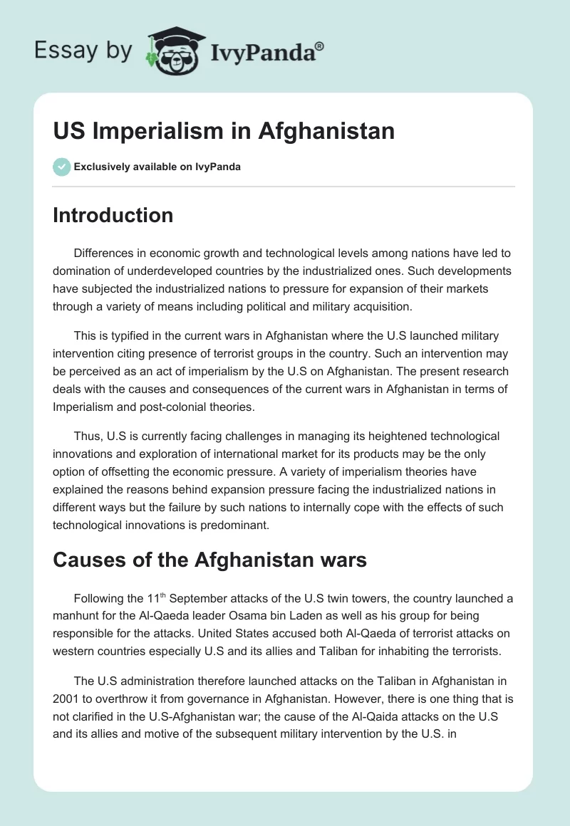 US Imperialism in Afghanistan. Page 1