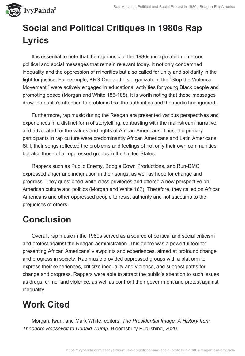 Rap Music as Political and Social Protest in 1980s Reagan-Era America. Page 2
