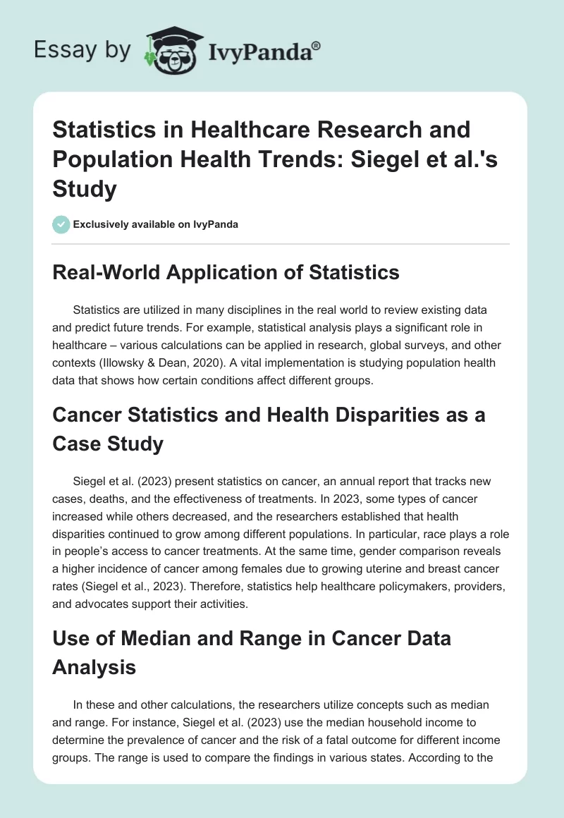 Statistics in Healthcare Research and Population Health Trends: Siegel et al.'s Study. Page 1