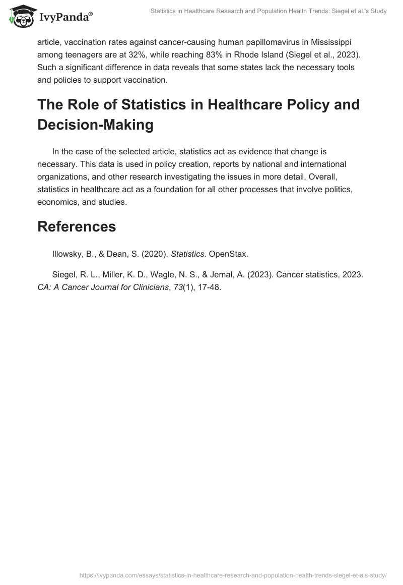 Statistics in Healthcare Research and Population Health Trends: Siegel et al.'s Study. Page 2
