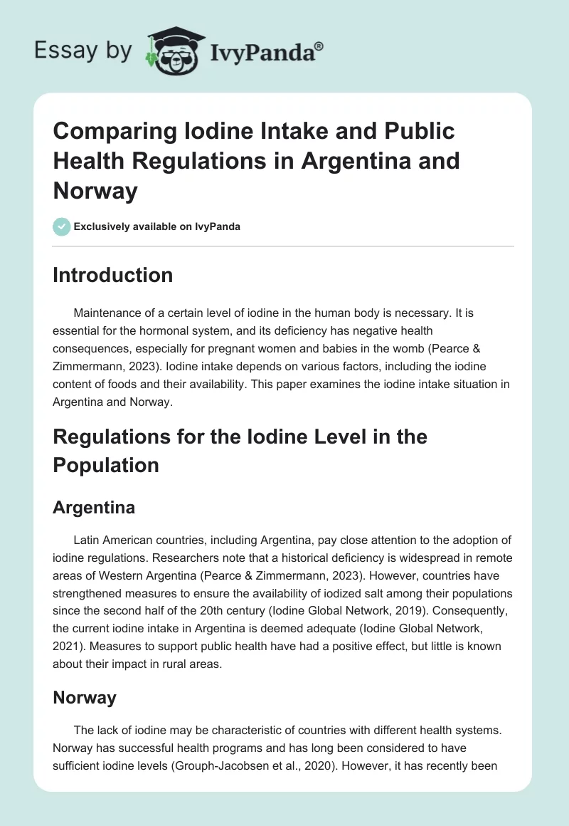 Comparing Iodine Intake and Public Health Regulations in Argentina and Norway. Page 1