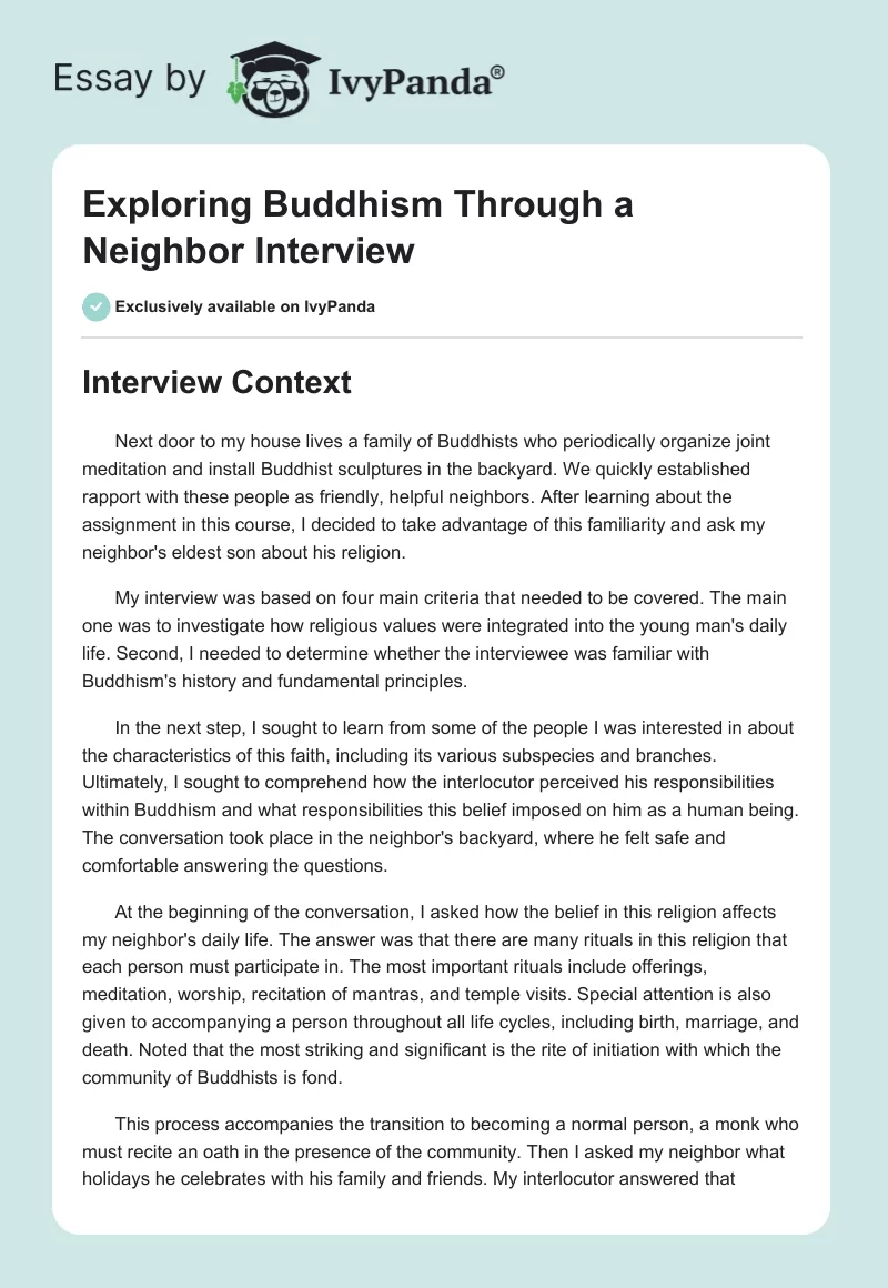 Exploring Buddhism Through a Neighbor Interview. Page 1