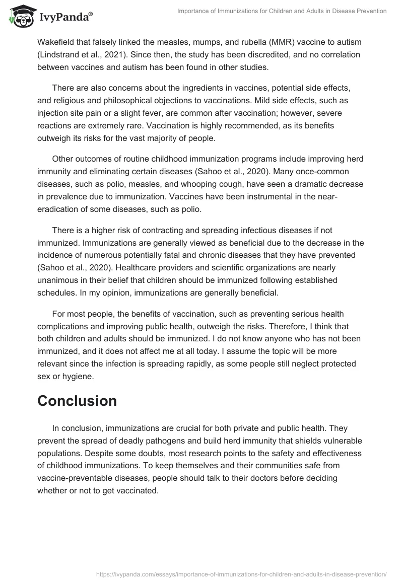 Importance of Immunizations for Children and Adults in Disease Prevention. Page 2