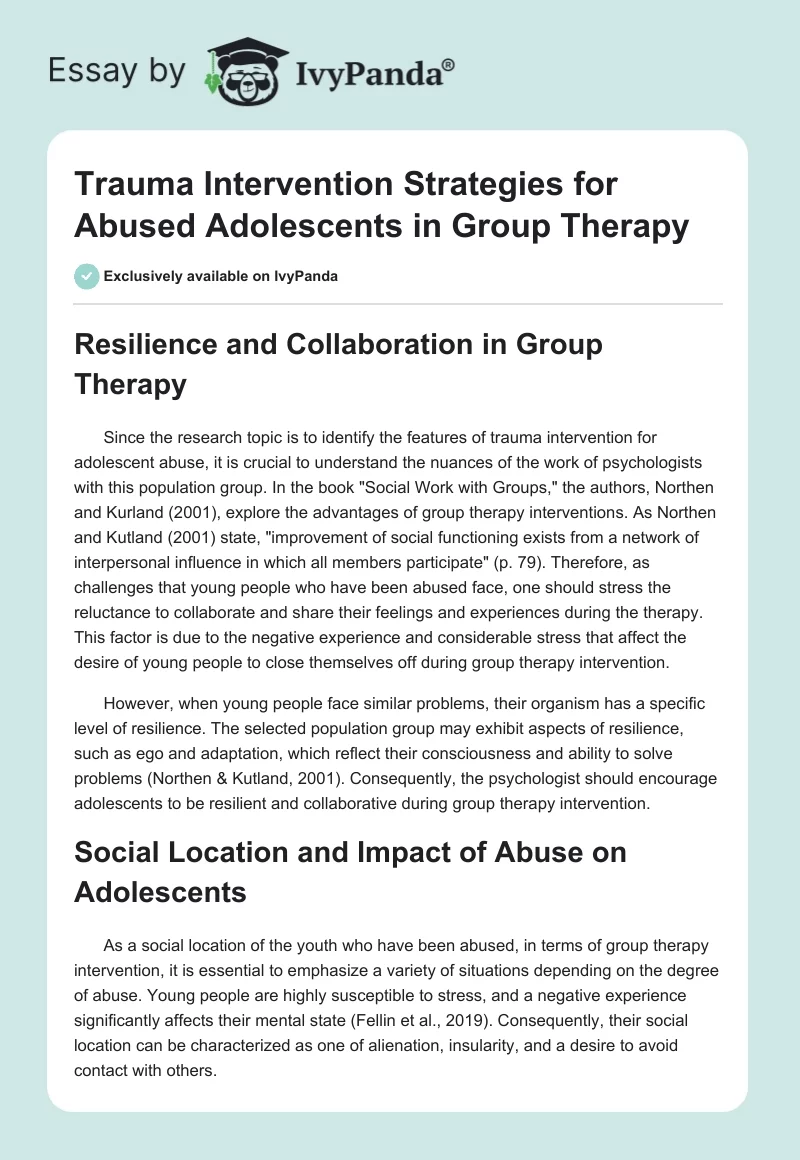 Trauma Intervention Strategies for Abused Adolescents in Group Therapy. Page 1