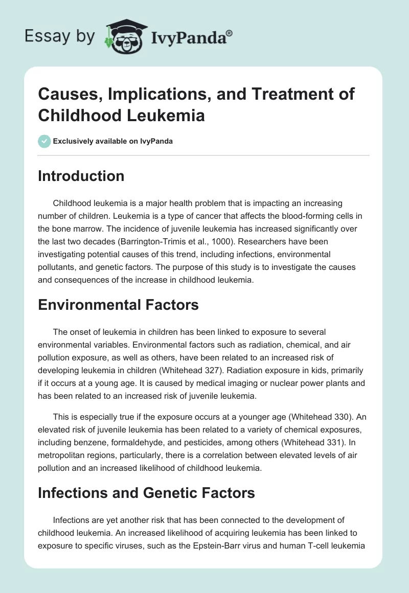 Causes, Implications, and Treatment of Childhood Leukemia. Page 1